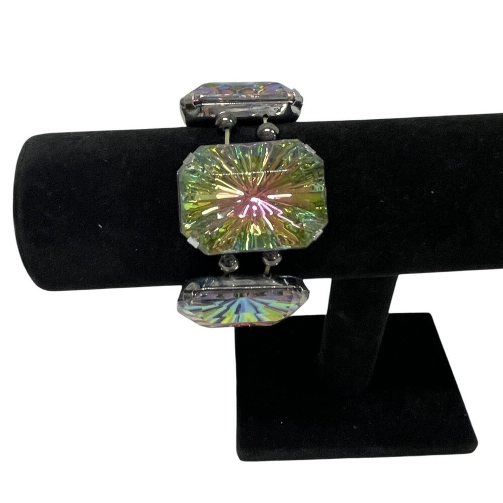 Iridescent Faceted‎ Crystal Stretch Bracelet Multi-Color Aurora Borealis Effect - Picture 2 of 5